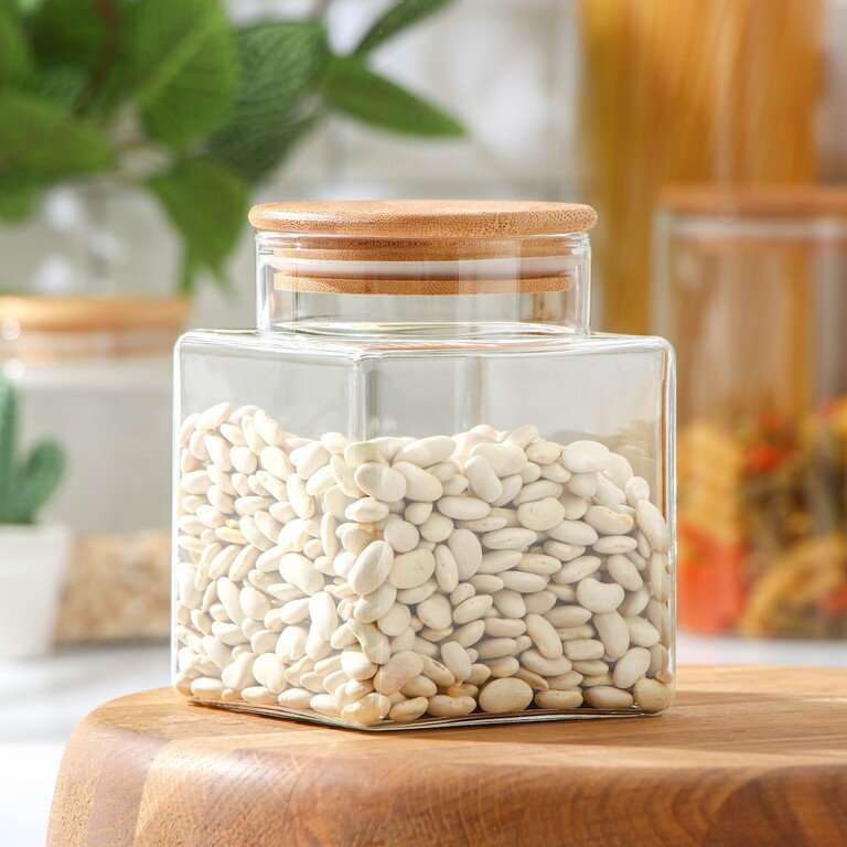 Банка для сыпучих продуктов с бамбуковой крышкой