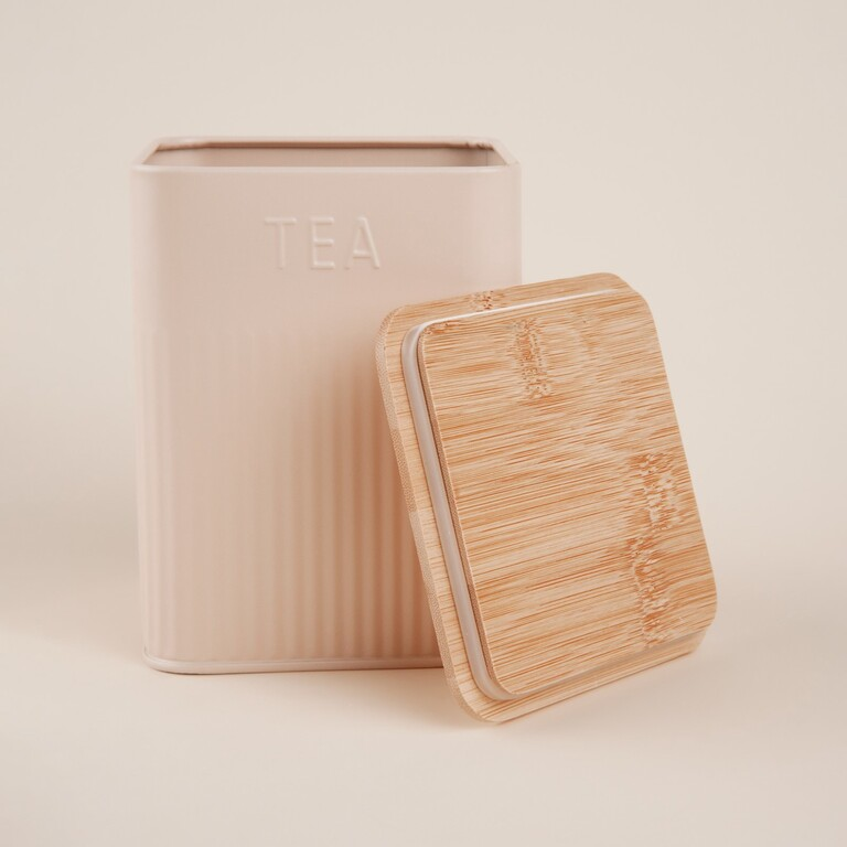 Банка для сыпучих с бамбуковой крышкой, сталь, розовая