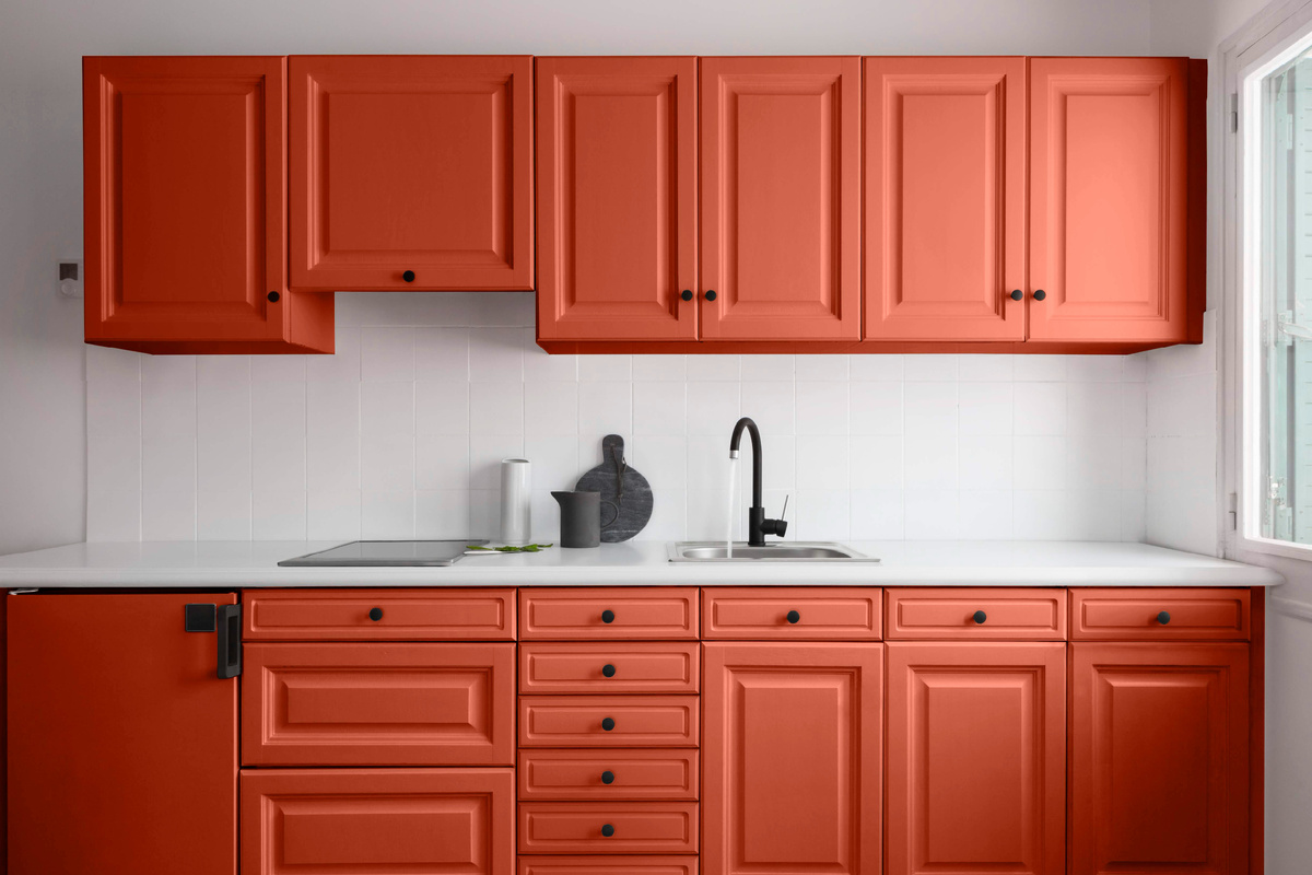 Краска V33 Renovation Perfection для стен и мебели на кухне, оттенок "Коралл"