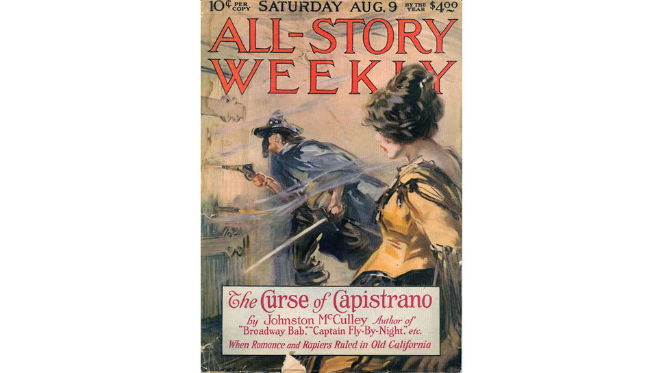    Обложка книги «Проклятие Капистрано» Джонстона Маккалли для журнала All-Story Magazine от 9 августа 1919 года.