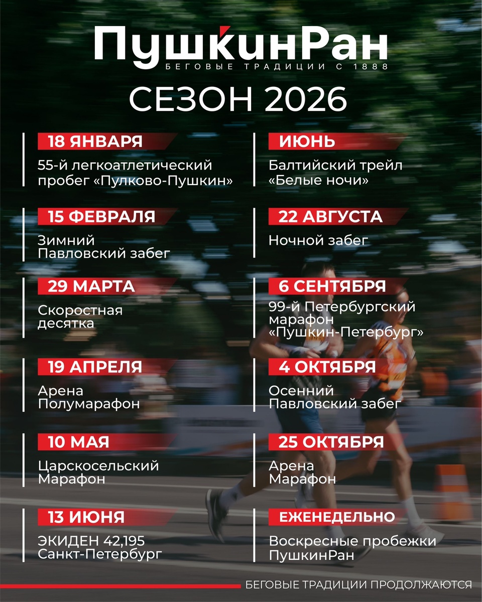 Календарь стартов от ПушкинРан на 2026 год
