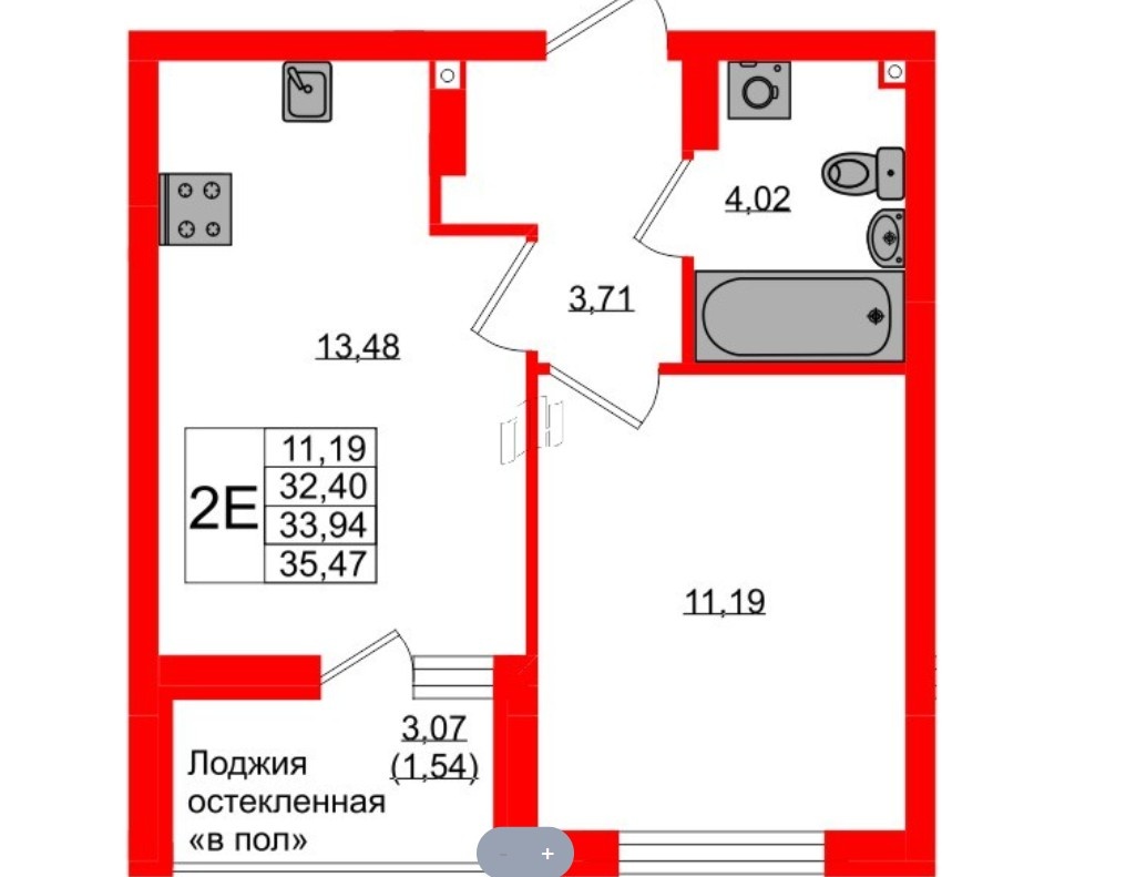 Однокомнатная квартира, которая позиционируется как евродвушка