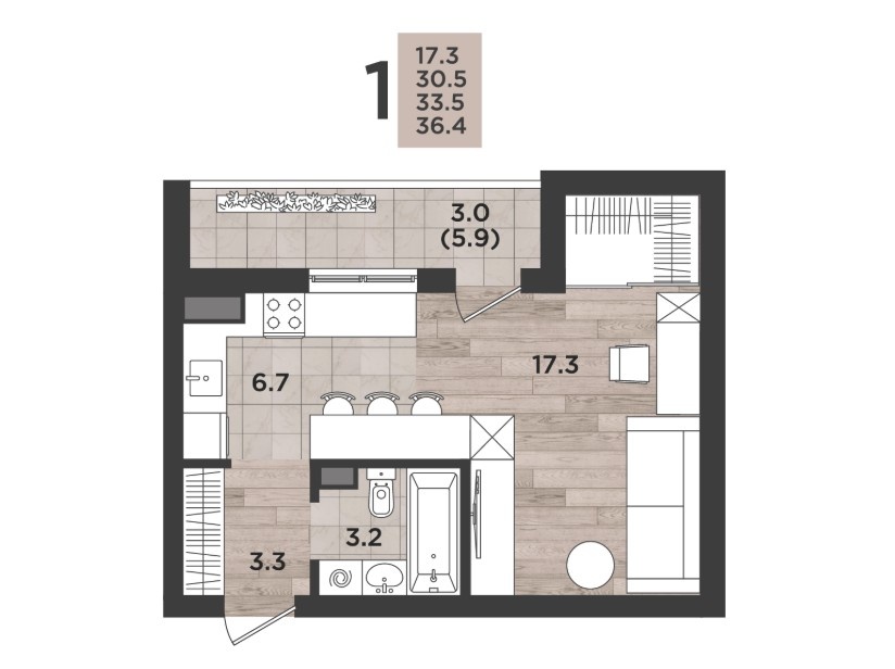 1-комнатная, которая по планировке больше напоминает студию