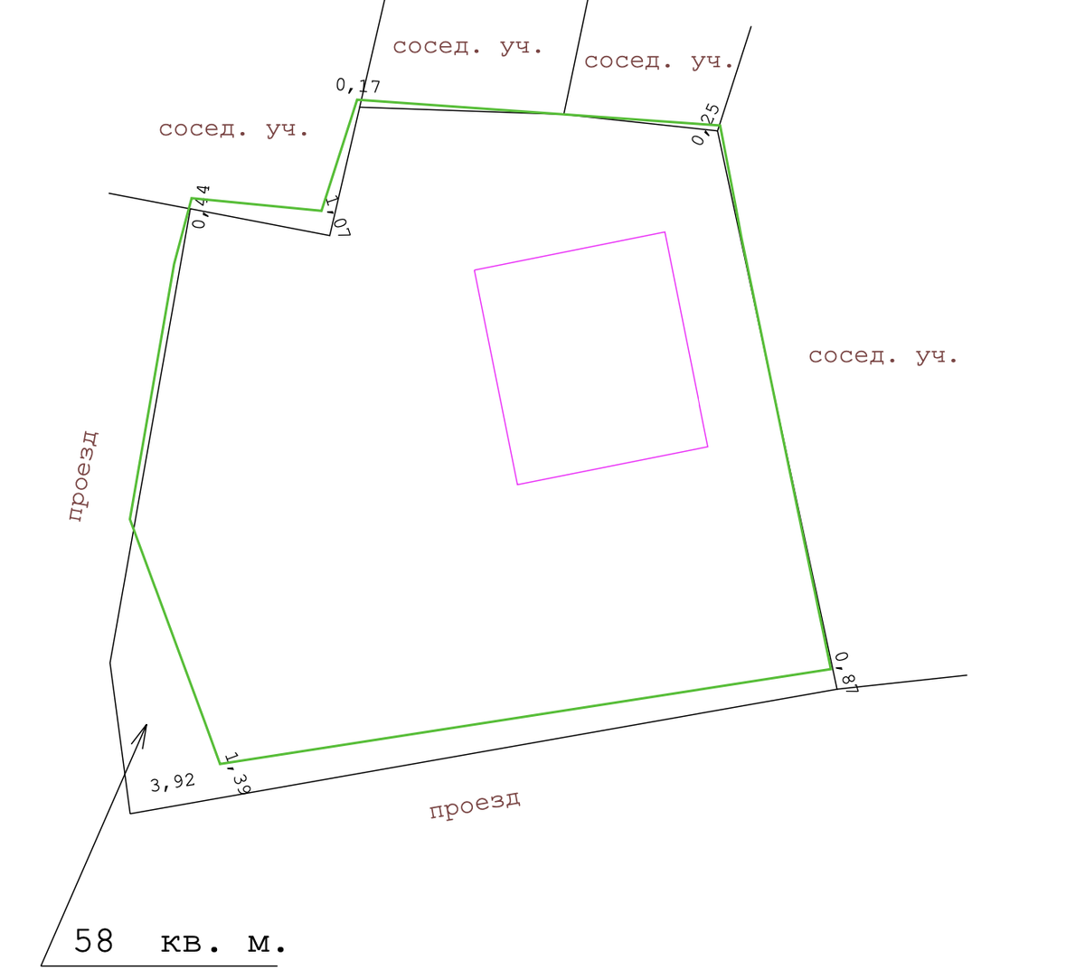 У собственника загородного земельного участка должен быть чертёж на котором отображаются границы земельного участка по забору и по кадастру. Кадастр и право: https://vita-house.ru