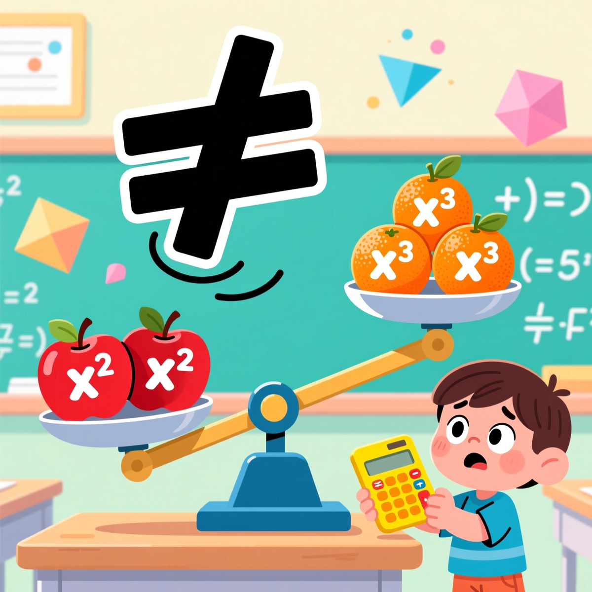 Складывать можно только одинаковое. x² + x³ так и остается «двумя яблоками и тремя апельсинами». Превратить их в «пять фруктов» — нельзя.