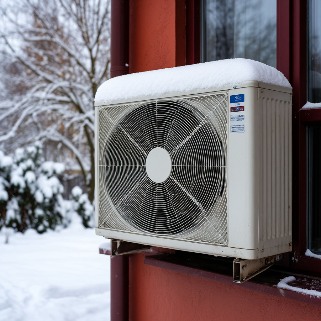 Наружный блок кондиционера за окном