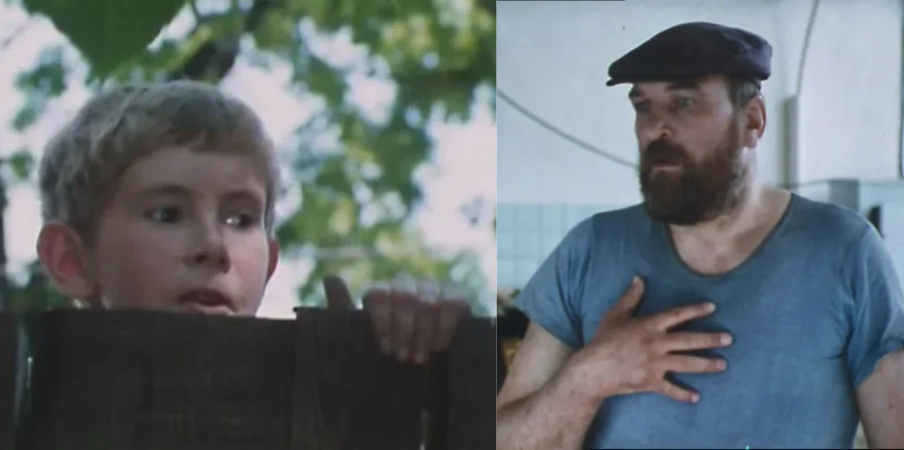 Коллаж кадров из кино СССР Геннадия Байсака «В. Давыдов и Голиаф»