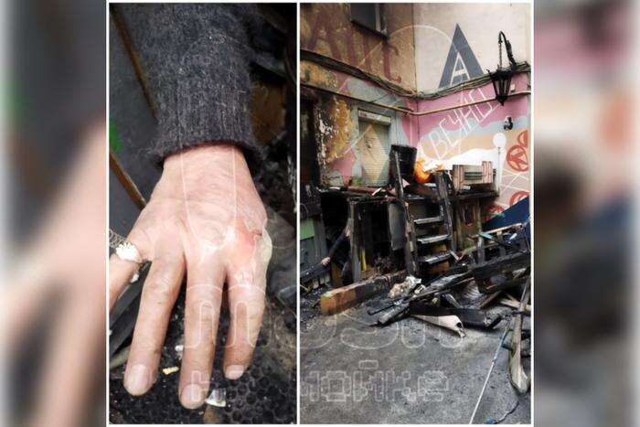 Последствия пожара во дворе Нельсона. Фото © Telegram / «Mash на Мойке» 