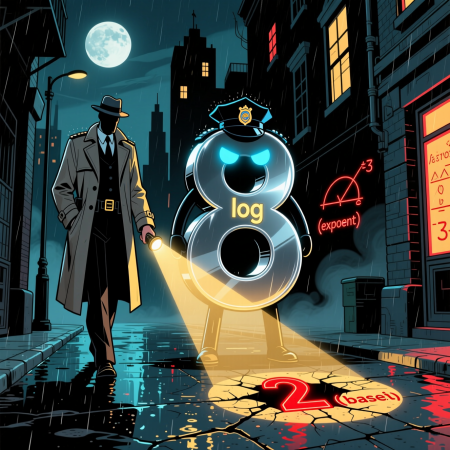 Задача логарифма — найти пропавшего преступника (показатель степени) по известной базе и результату. log₂ 8 = ? (Ответ: 3, потому что 2³ = 8)