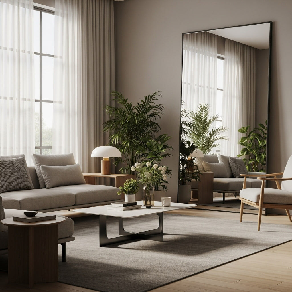 Большое зеркало в современном интерьере (расширение пространства)