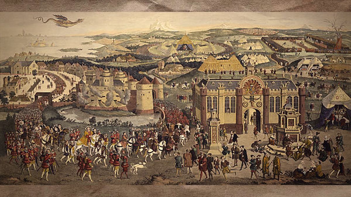 "Поле золотой парчи", гравюра Джеймса Бэзира. Одна встреча королей Генриха VIII и Франциска I получила целое название, а все потому, что эти двое хвастались роскошью как могли.