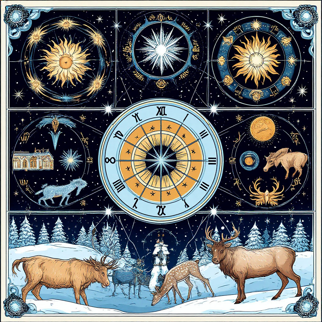 Знаки зодика зимой. Изображение сгенерировано ИИ Шедеврум.