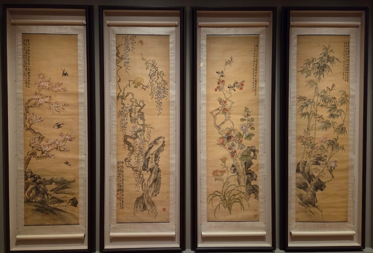Ли Шань. Ширма с цветами и птицами. 1738-1739 шелк, тушь, цветная тушь