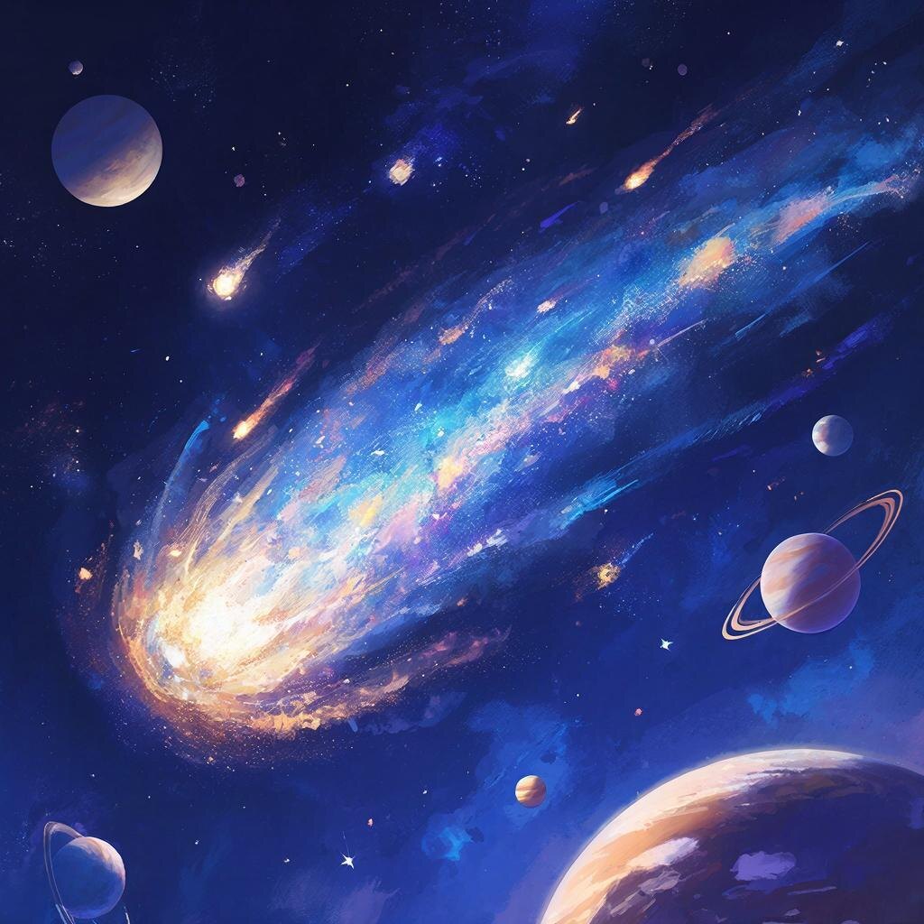 Комета. Иллюстрация сгенерирована нейросетью