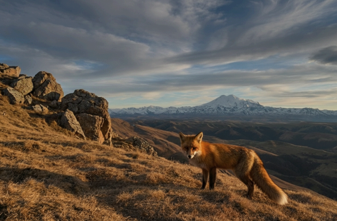 Лисичка на плато в предзакатный час