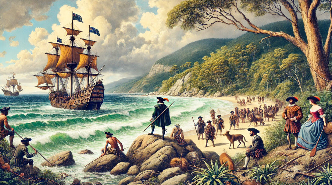 Абел Тасман на берегах Тасмании — символ одного из важнейших открытий XVII века, когда Европа впервые узнала о существовании Австралии и Новой Зеландии