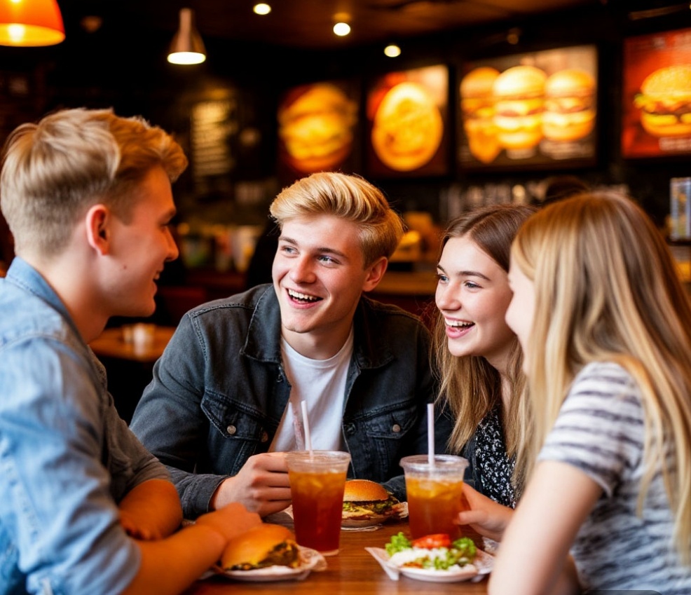 В бургерной друзья познакомились с девушками