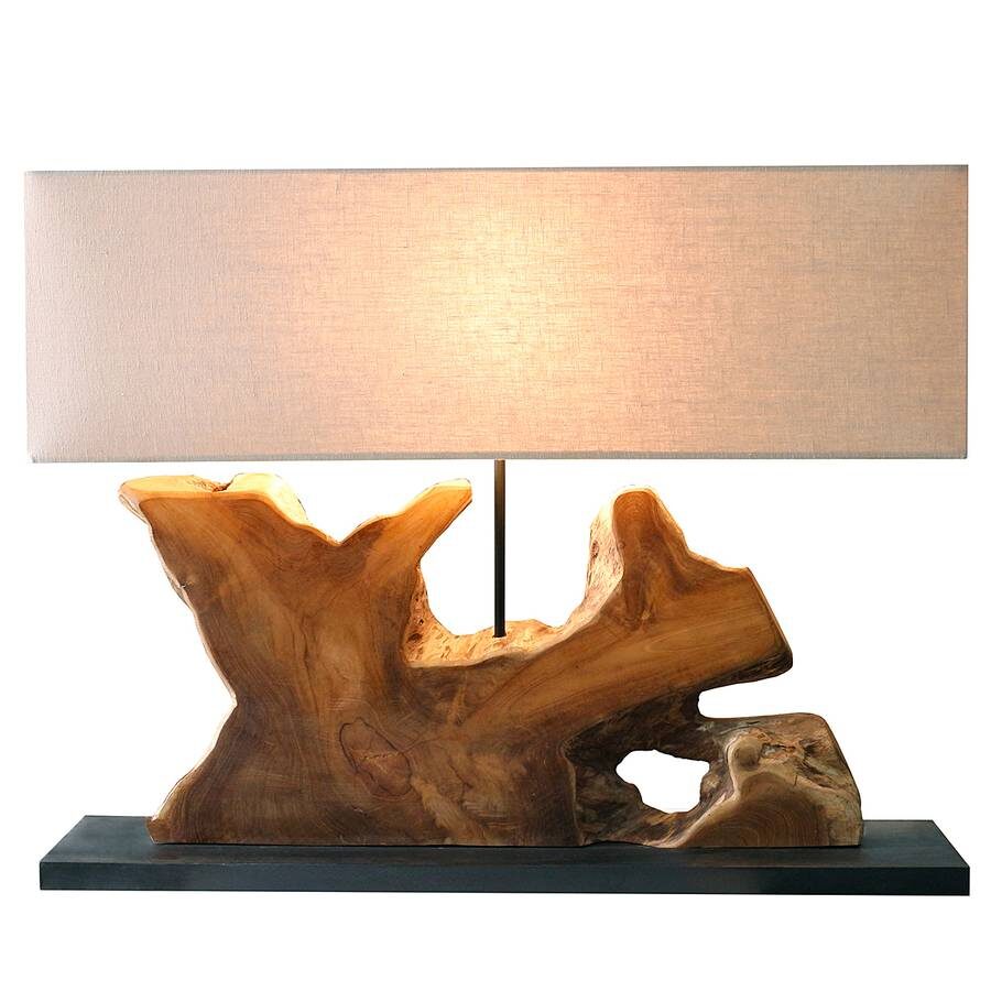 Настольный светильник ручной работы из тика и льна 