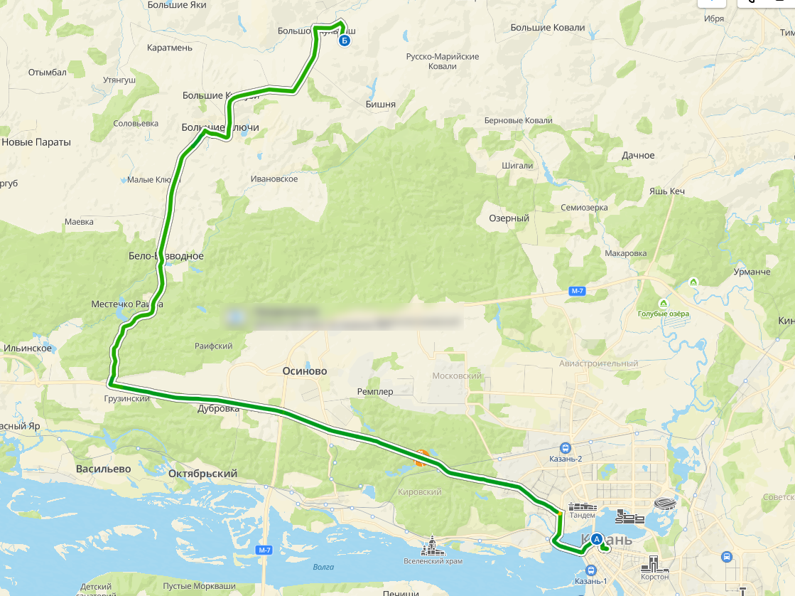 Маршрут проезда из центра Казани до глэмпинга "Urman Camp"