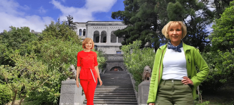 вот такая я бываю разная..) это я . Фон - Юсуповский дворец, Кореиз. Крым. 2024г