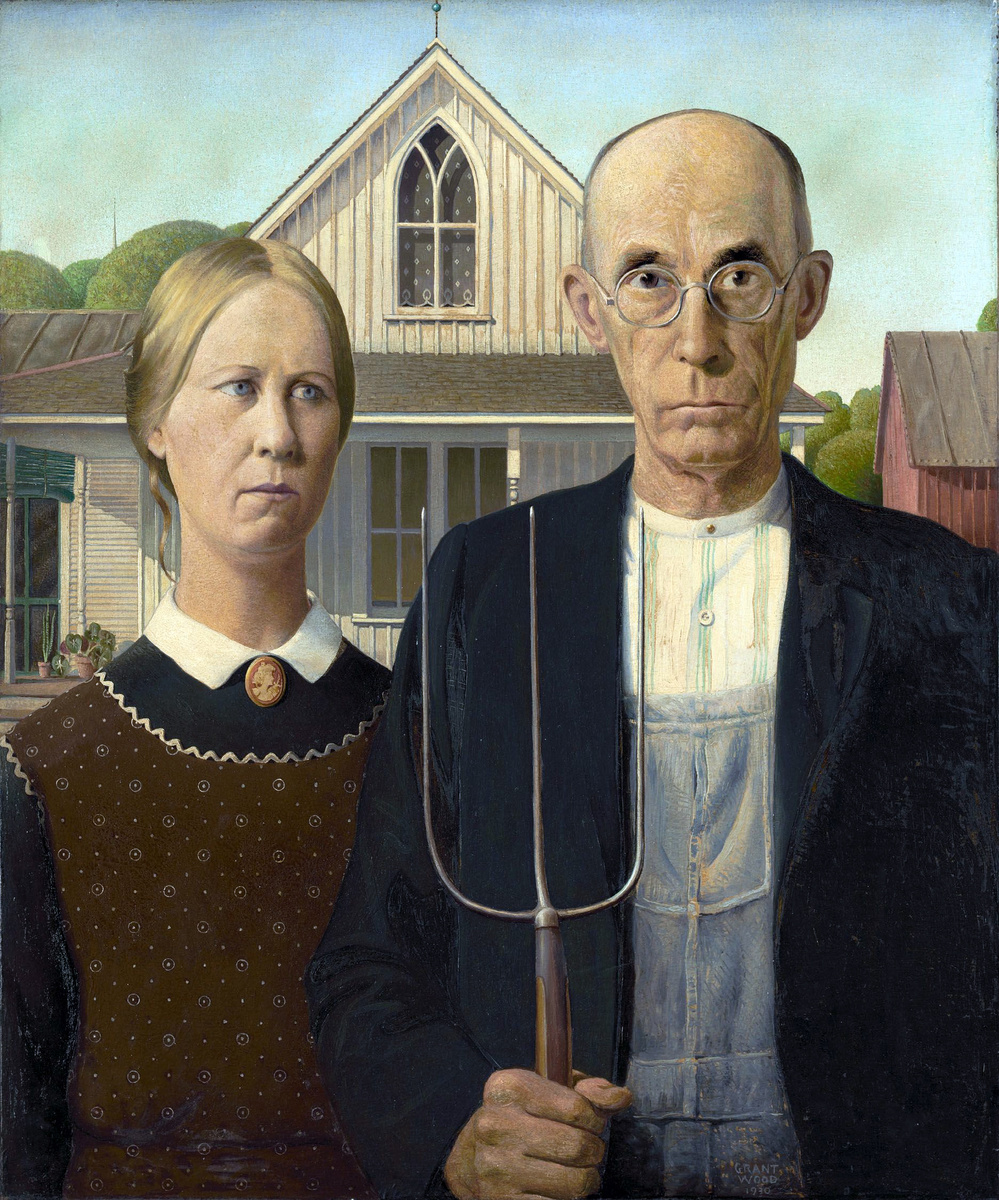 Грант Вуд — «Американская готика»  «Изображение: Wikimedia Commons / Grant Wood – American Gothic (1930)»