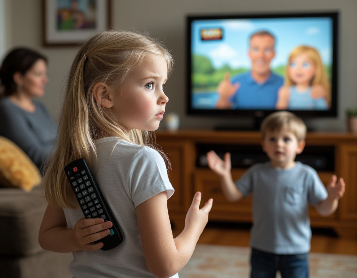 Дедушка хочет смотреть новости, дети — мультики, а родители пытаются найти компромисс. *Картинка создана с помощью ИИ*