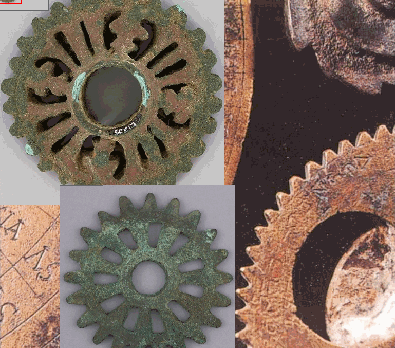 Перуанские булавы и шестерня византийского механизма. Коллаж автора канала.