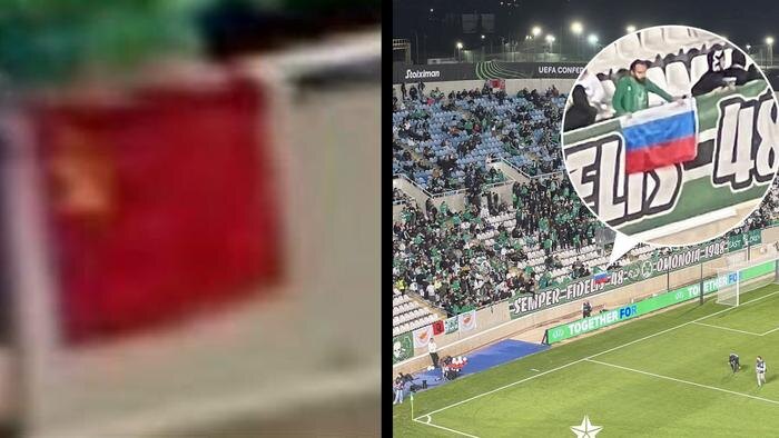 Болельщики «Омонии» вывесили флаги России и СССР на матче с киевским «Динамо». Обложка © X / zoryalondonsk