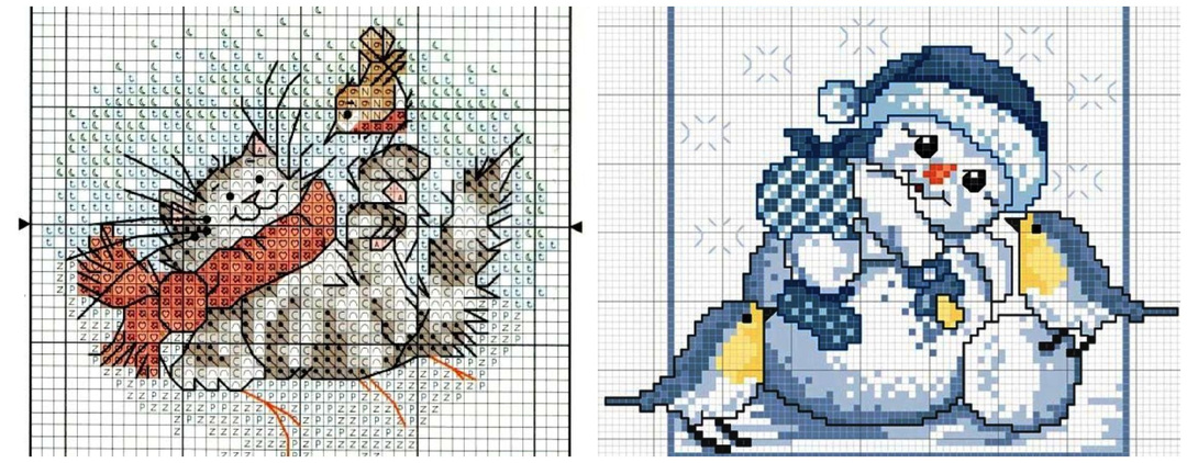Милые схемы новогодних вышивок-миниатюр