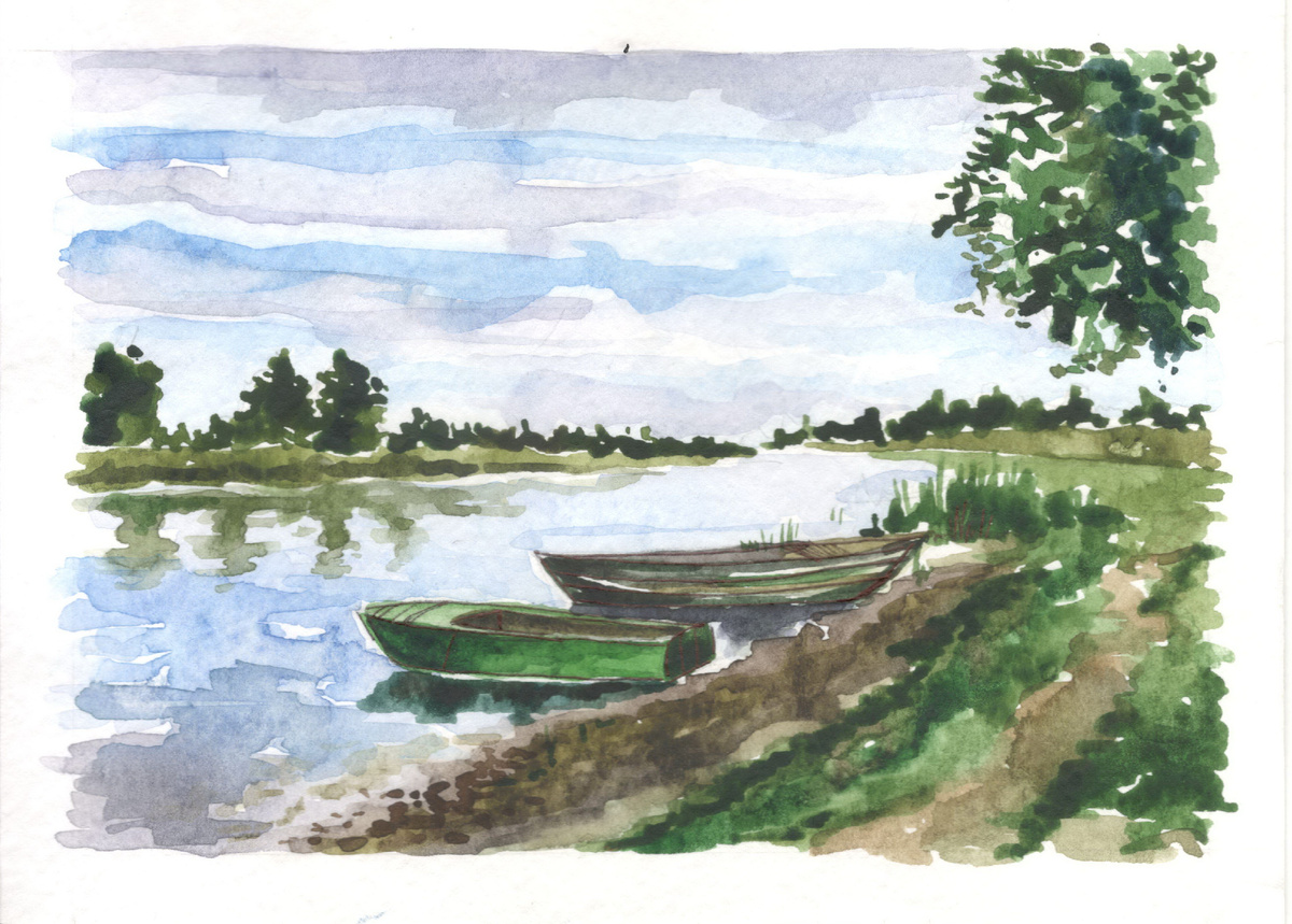 Лодки.  Володарский район Астраханская область. Автор художница Бекмурзаева Дина (Астрахань).