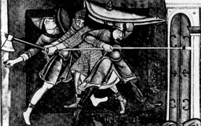 Сражение между Мешко II, Безпримом и Оттоном, средневековая миниатюра.