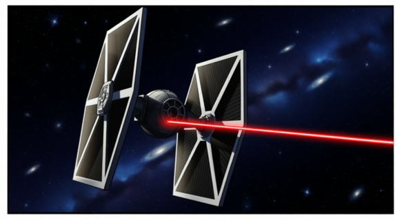 В реальном космосе луч лазера был бы невидим. Яркие трассеры в «Звёздных войнах» — это на самом деле сгустки плазмы, летящие с досветовой скоростью. Именно поэтому пилоты могут их видеть и уворачиваться.