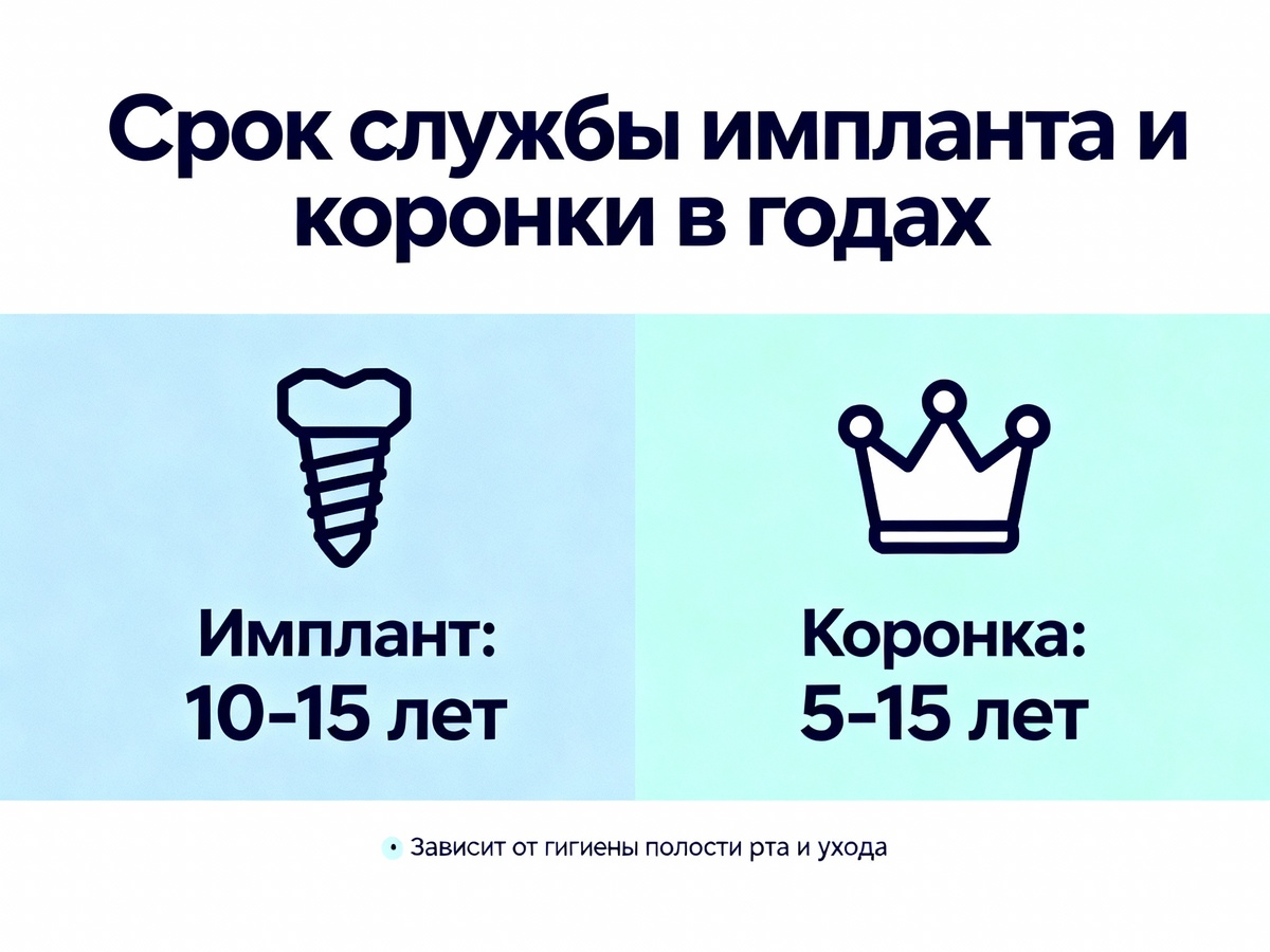 Сравнение сроков служения импланта и коронки