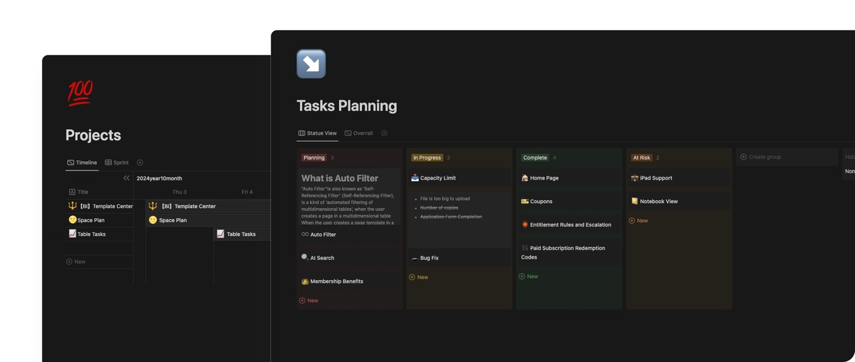 Представление для планирования личных задач помогает организовать связи задач и проектов