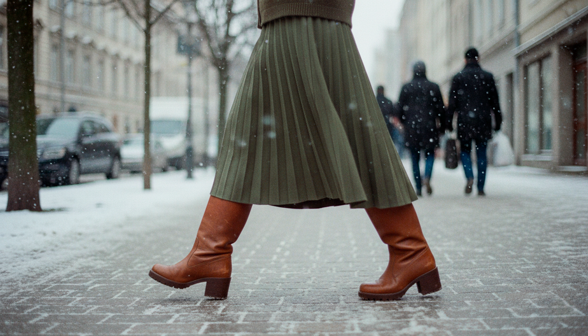Голенище заканчивается на самой широкой части икры. Эта горизонтальная линия «режет» ногу, делая её короче и полнее.
