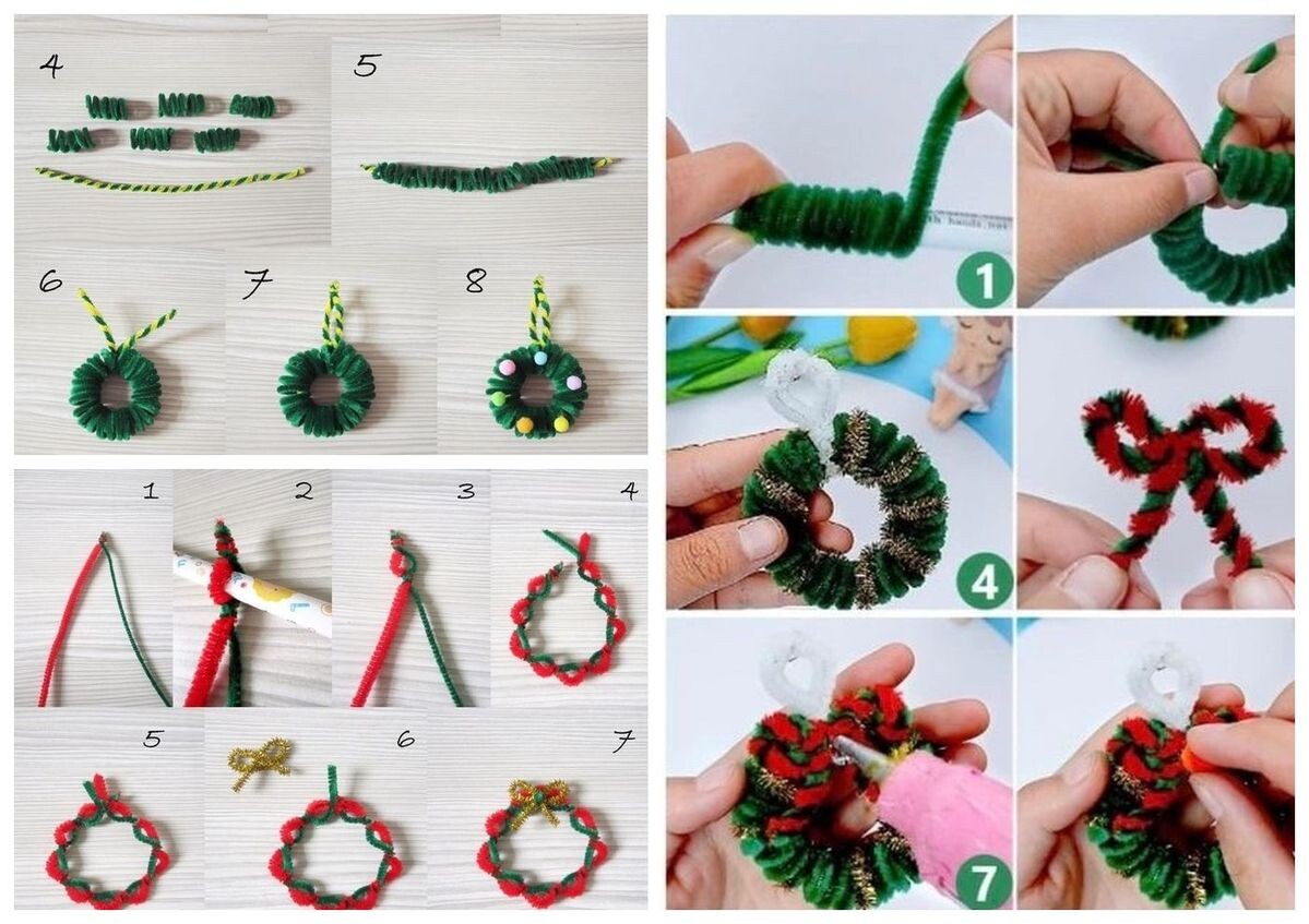 Мк по новогодним веночкам из синели с источника: https://ru.pinterest.com/