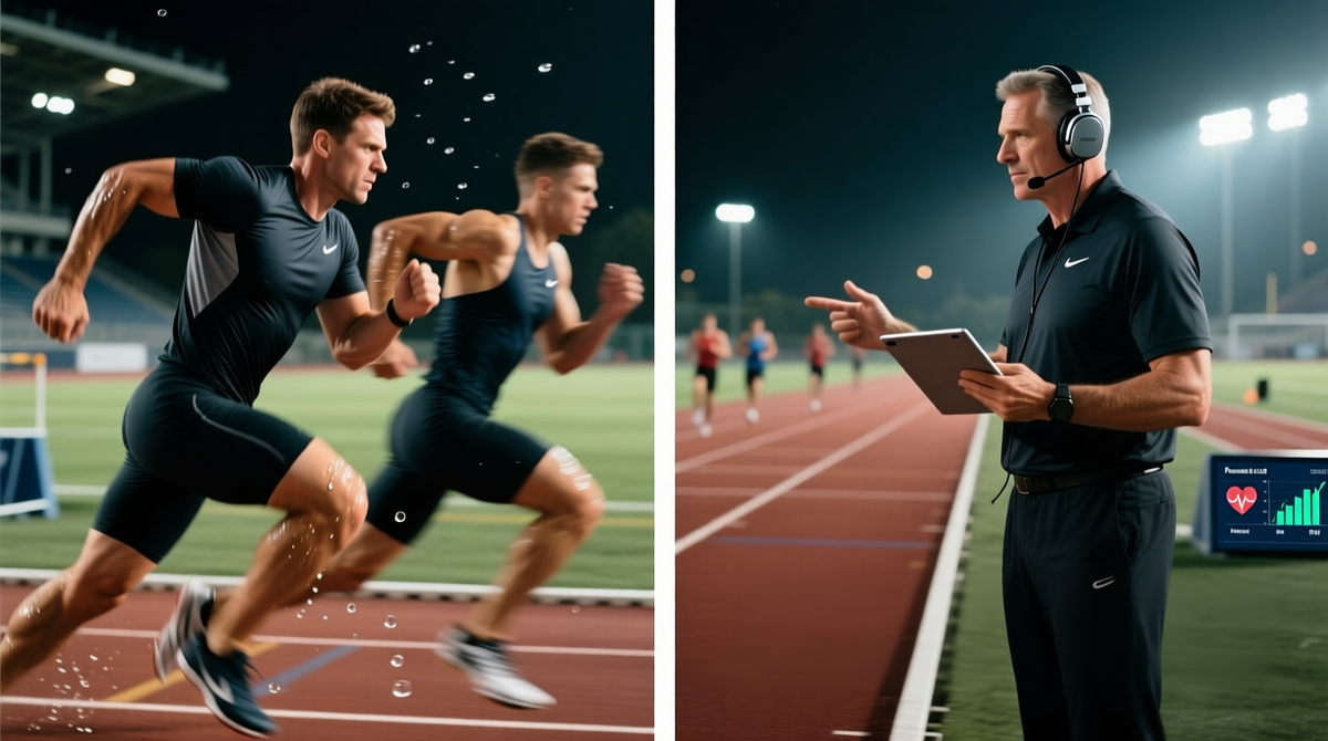 Тренер не бегает рядом со спортсменом, он наблюдает состороны и оценивает результаты.