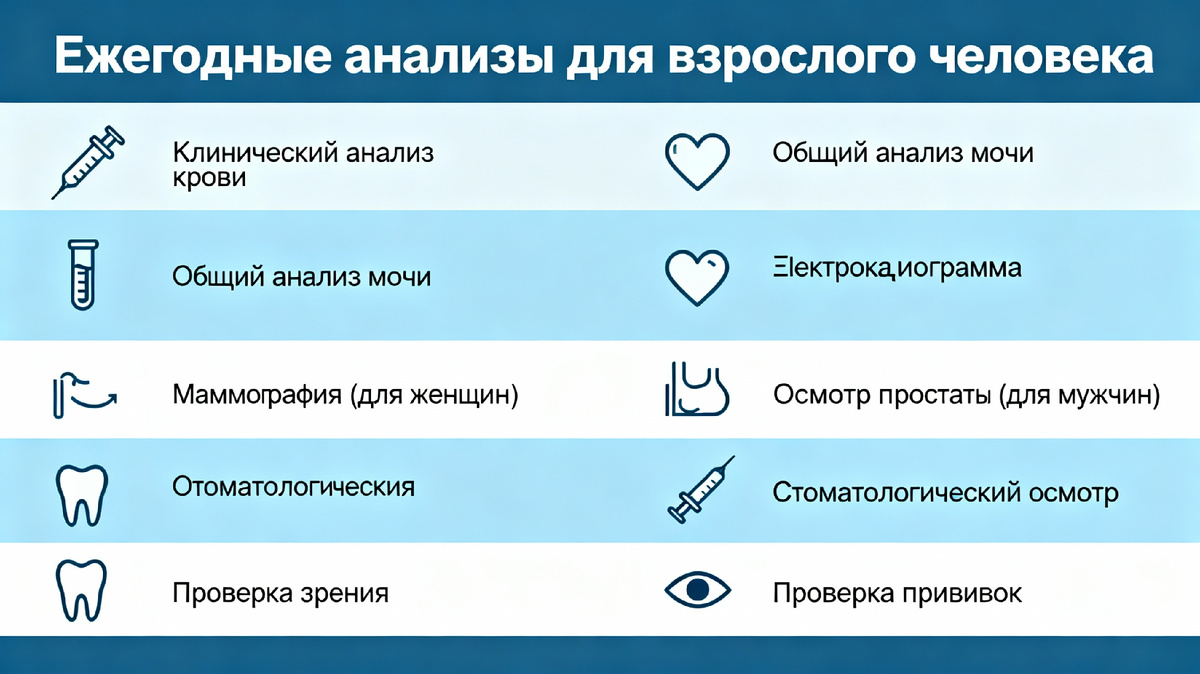 Ежегодные анализы для взрослого человека