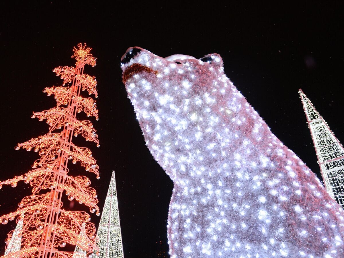    Световая композиция "Медведи" на проспекте Мира в Москве © РИА Новости / Евгений Филиппов