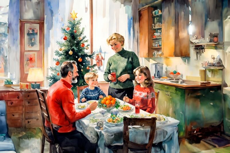    Иллюстрация предоставлена благотворительным фондом «Выручаем» / Семья за новогодним столом