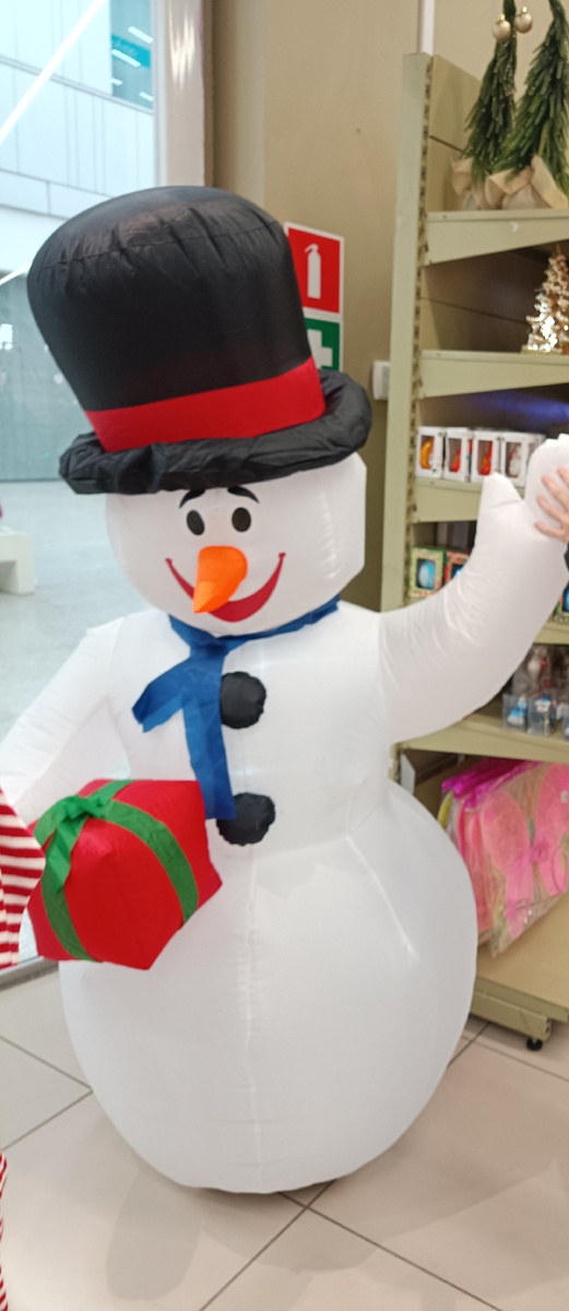 Снеговик в витрине магазина