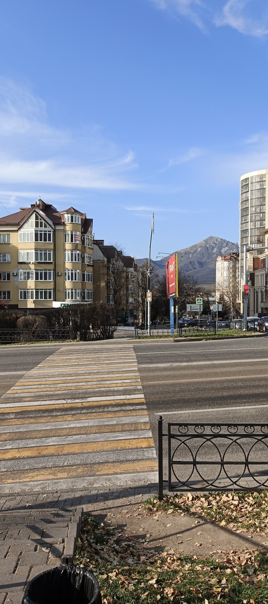 Вниз по ул.295-й Стрелковой дивизии можно дойти до Лермонтовского разъездах - здесь много магазинов и кафе, есть рынок. Между домами выглядывает гора Бештау.