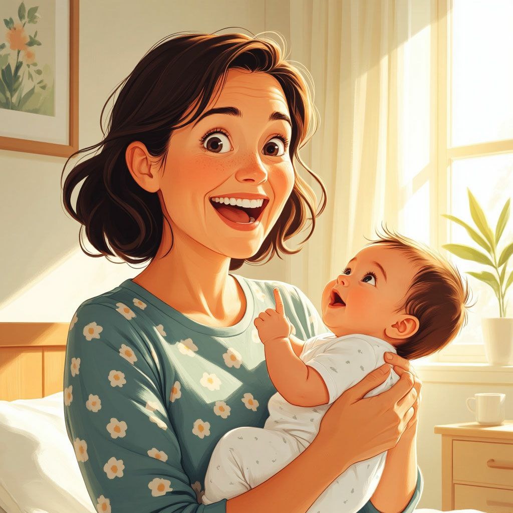 Мама и милый малыш. Иллюстрация создана автором.