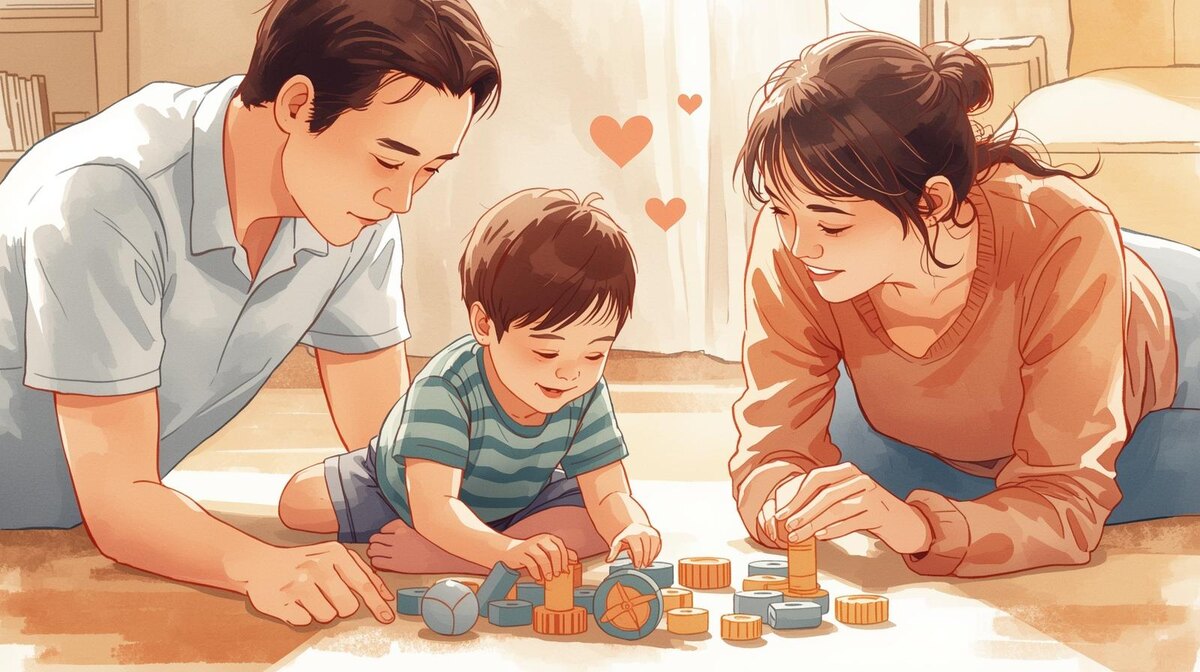 Семья играет с ребенком. Флортайм. 