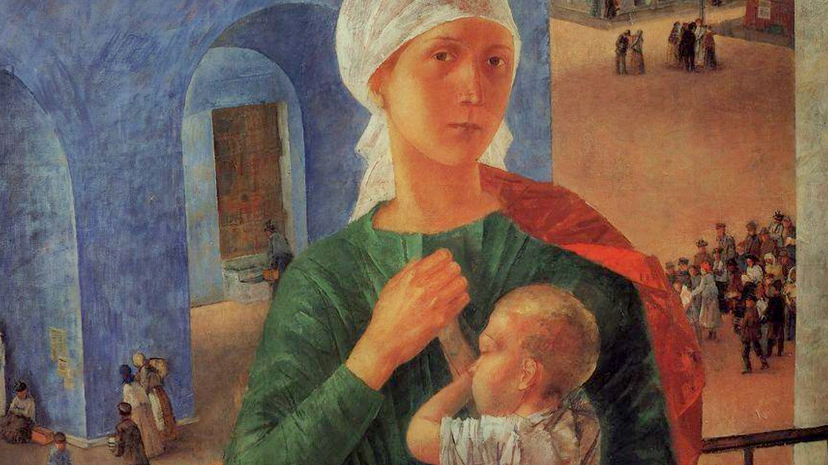 Картина «1918 год в Петрограде (Петроградская мадонна)», 1920. Художник - Кузьма Сергеевич Петров-Водкин (1878-1939)