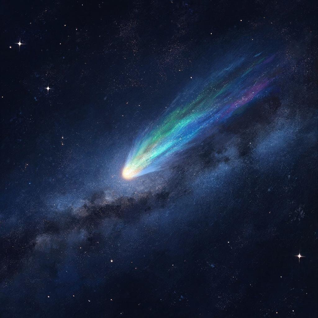 Комета. Иллюстрация сгенерирована нейросетью