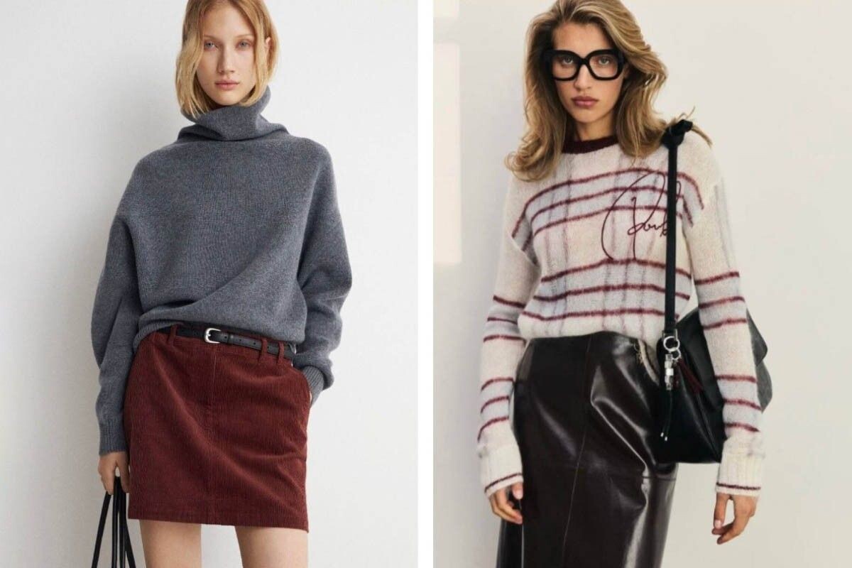 В 2025 году в моде глубокие однотонные цвета, геометрический принт и клетка. Слева — бренд Lime, справа — Zarina. Источник: limestore.com, zarina.ru📷
