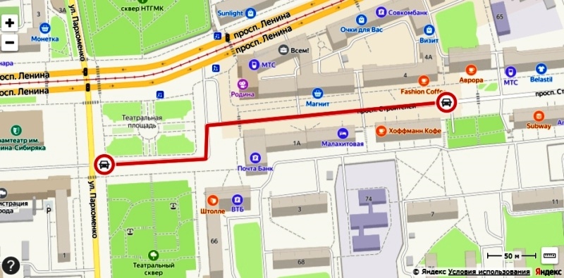 Перекрытия у Театральной площади / сделано с помощью Яндекс.Карт