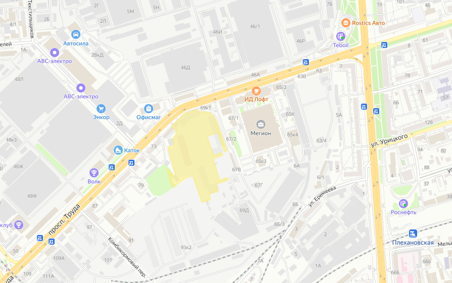     Изображение: кадастровая карта, рассматриваемый участок выделен жёлтым цветом