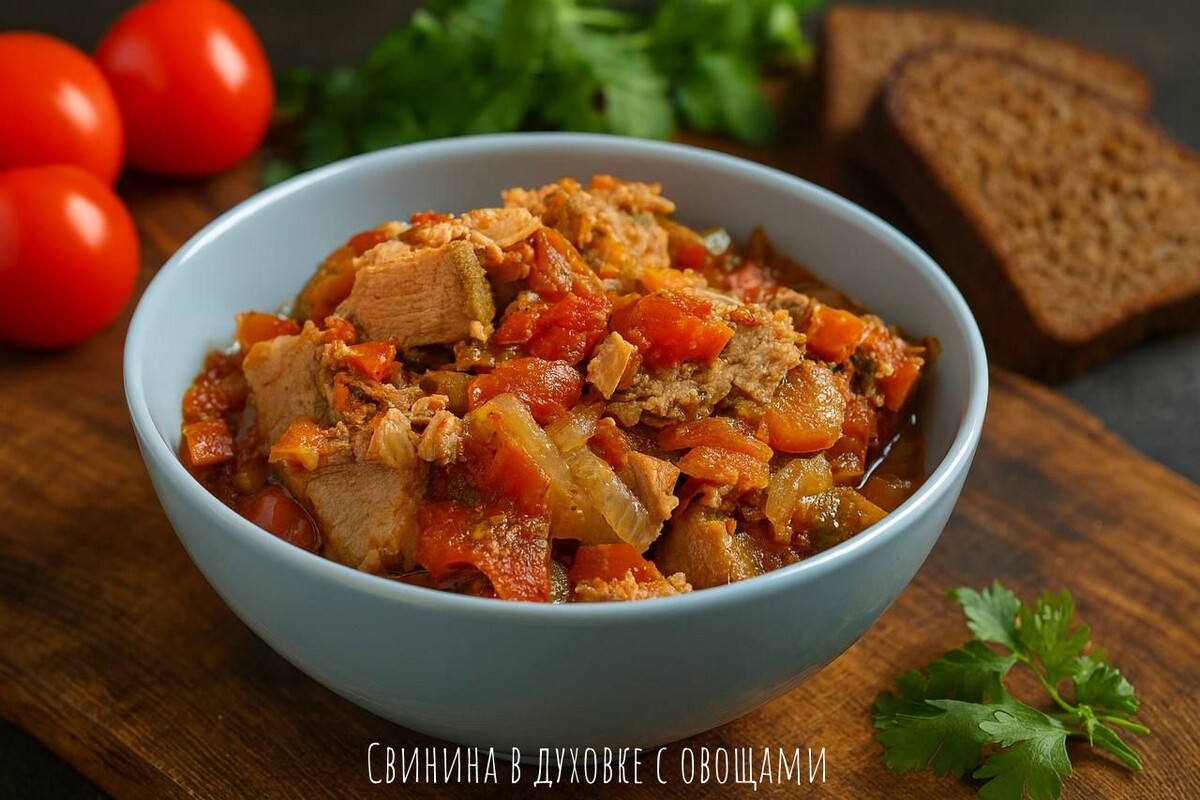 Свинина с овощами в духовке. Самый простой способ приготовления.